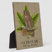 Gepersonaliseerde Rustic Burlap en Owl Nieuw Huis Fotoplaat (Zijkant)