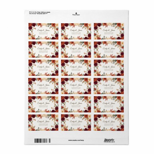 Gepersonaliseerde Rustic Fall Wedding Retouradres Etiket (Full Sheet)