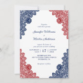 Gepersonaliseerde Rustic Lace Navy Blauw en Rode b Kaart (Voorkant)