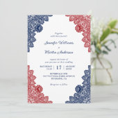 Gepersonaliseerde Rustic Lace Navy Blauw en Rode b Kaart (Staand voorkant)