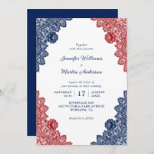 Gepersonaliseerde Rustic Lace Navy Blauw en Rode b Kaart (Voorkant / Achterkant)