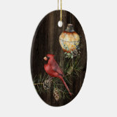 Gepersonaliseerde Rustic Lantern en Redbird Kerstm Keramisch Ornament (Rechts)
