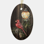 Gepersonaliseerde Rustic Lantern en Redbird Kerstm Keramisch Ornament (Links)