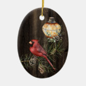 Gepersonaliseerde Rustic Lantern en Redbird Kerstm Keramisch Ornament (Voorkant)