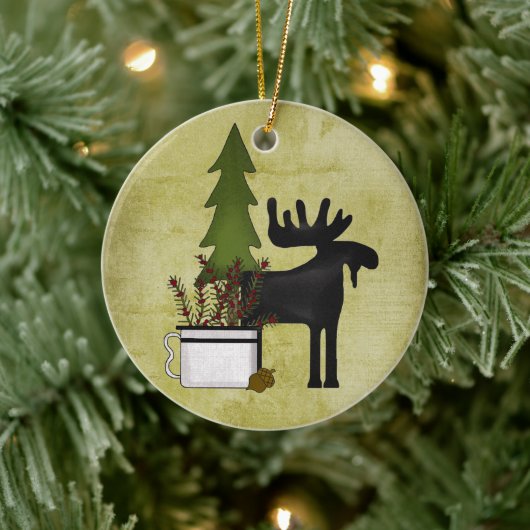 Gepersonaliseerde Rustic Mountain Country Moose Ho Keramisch Ornament (Boom)