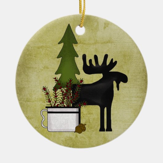 Gepersonaliseerde Rustic Mountain Country Moose Ho Keramisch Ornament (Voorkant)