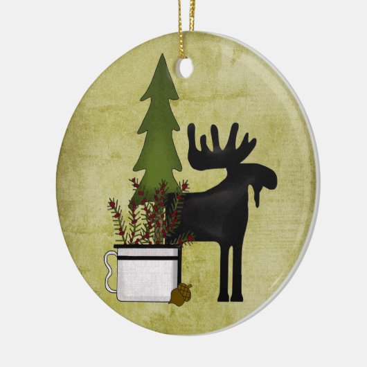 Gepersonaliseerde Rustic Mountain Country Moose Ho Keramisch Ornament (Links)