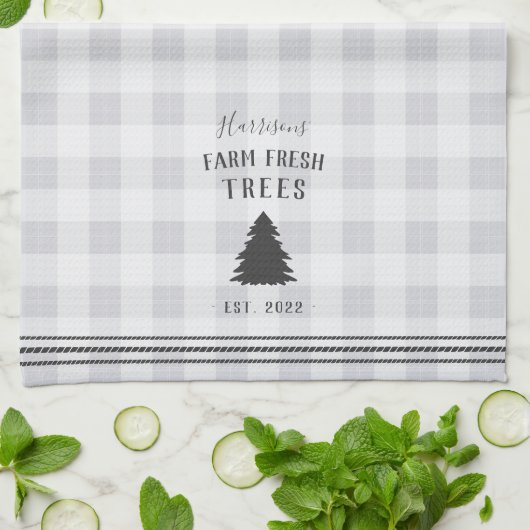 Gepersonaliseerde Rustic Plaid Holiday Boerderij,  Theedoek (Gevouwen)