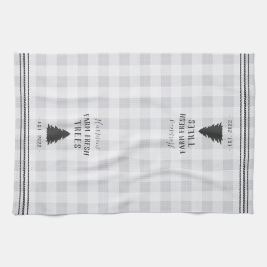 Gepersonaliseerde Rustic Plaid Holiday Boerderij,  Theedoek (Horizontaal)