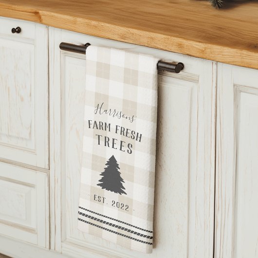 Gepersonaliseerde Rustic Plaid Holiday Boerderij, Theedoek