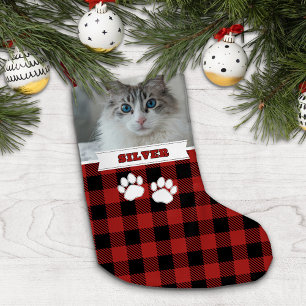 Gepersonaliseerde Rustic Red Buffalo Kat Naam Foto Kleine Kerstsok