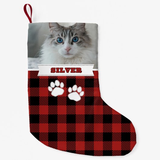 Gepersonaliseerde Rustic Red Buffalo Kat Naam Foto Kleine Kerstsok (Voorkant)