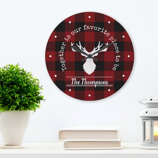 Gepersonaliseerde Rustic Red en Black Buffalo Plai Grote Klok