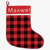 Gepersonaliseerde Rustic Red en Black Buffalo Play Grote Kerstsok (Voorkant)