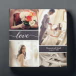 Gepersonaliseerde Rustic Wedding Love Foto Collage Fotoplaat<br><div class="desc">Toon uw favoriete foto's van uw Dag van de Woensdag met deze foto collage plaque. Op maat van uw namen en trouwdatum kunt u maximaal vier foto's laten zien met deze eenvoudige sjabloon. Denk aan het opnemen van foto's met je bruidsfeest, de ouders, je eerste kus en speciale momenten. Het...</div>