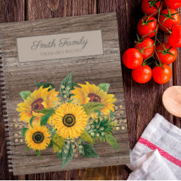 Gepersonaliseerde Rustic Wood Yellow Sunflower Rec Notitieboek