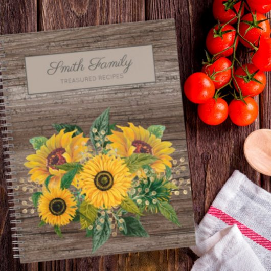 Gepersonaliseerde Rustic Wood Yellow Sunflower Rec Notitieboek