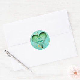 Gepersonaliseerde rustieke Aqua Green Heart Ronde Sticker