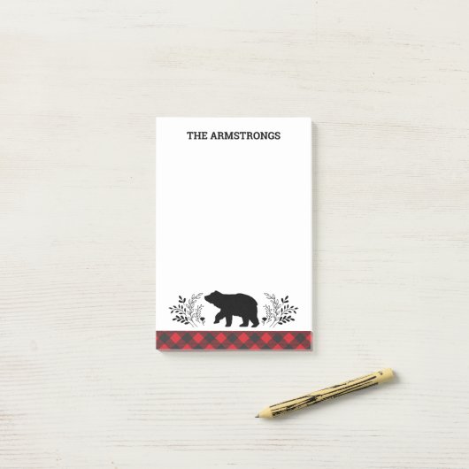 Gepersonaliseerde rustieke Beer Buffalo Plaid Post-it® Notes (Op bureau)