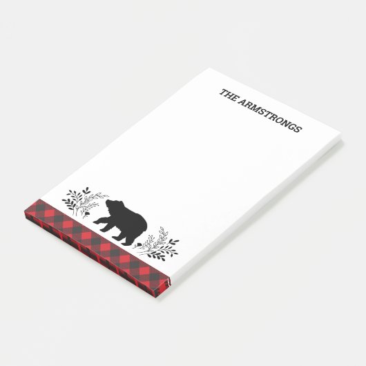 Gepersonaliseerde rustieke Beer Buffalo Plaid Post-it® Notes (Schuin)