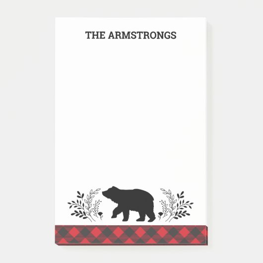 Gepersonaliseerde rustieke Beer Buffalo Plaid Post-it® Notes (Voorkant)