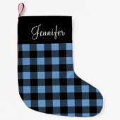 Gepersonaliseerde Rustieke Blauwe Buffel Plaid Kleine Kerstsok (Voorkant)