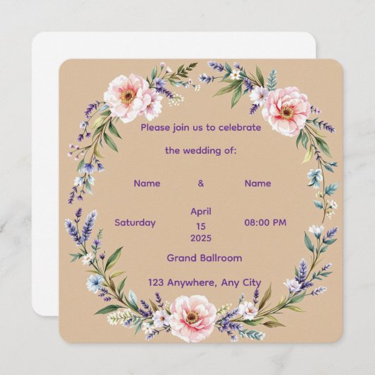 Gepersonaliseerde rustieke bloemen bruiloft uitnod kaart (Voorkant / Achterkant)