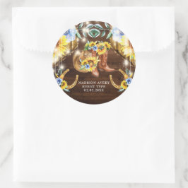 Gepersonaliseerde rustieke bloemenlaarzen String L Ronde Sticker