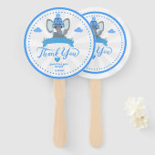 Gepersonaliseerde rustieke Blue Elephant boy Baby Handwaaier (Voorkant en achterkant)