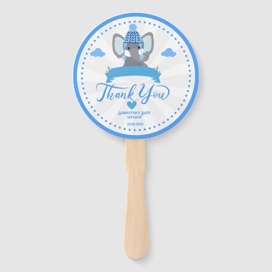Gepersonaliseerde rustieke Blue Elephant boy Baby Handwaaier (Voorkant)