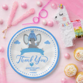 Gepersonaliseerde rustieke Blue Elephant boy Baby  Papieren Bordje (Feest)