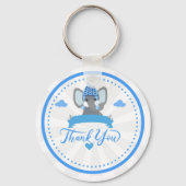 Gepersonaliseerde rustieke Blue Elephant boy Baby Sleutelhanger (Achterkant)