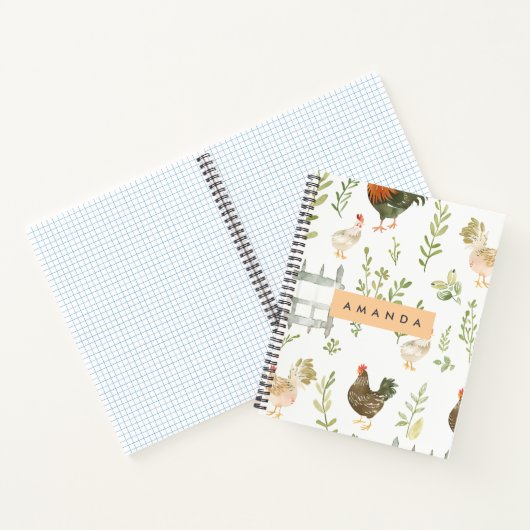 Gepersonaliseerde rustieke boerderij kip en groen notitieboek (Binnen)