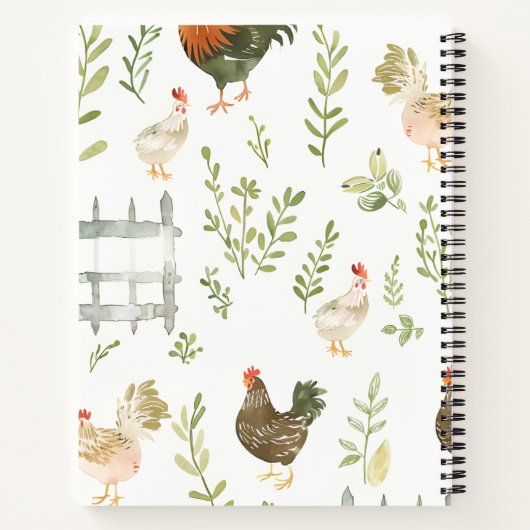 Gepersonaliseerde rustieke boerderij kip en groen notitieboek (Achterkant)