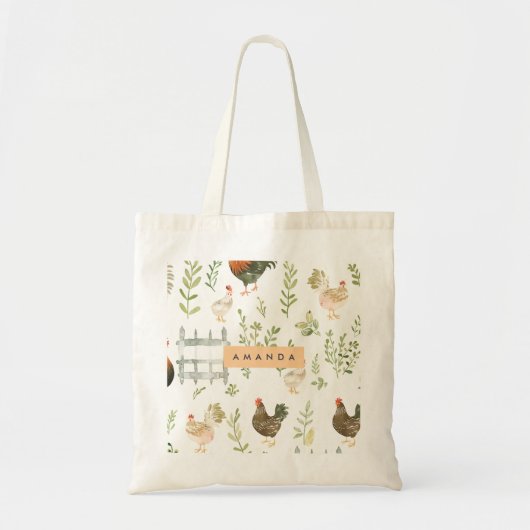 Gepersonaliseerde rustieke boerderij kip en groen tote bag (Voorkant)
