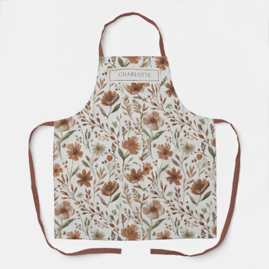 Gepersonaliseerde Rustieke Boho Bloemen Terracotta Schort (Voorkant)