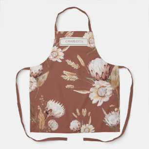 Gepersonaliseerde Rustieke Boho Bloemen Terracotta Schort