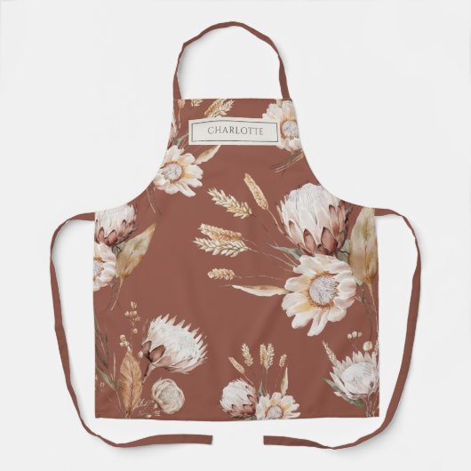 Gepersonaliseerde Rustieke Boho Bloemen Terracotta Schort (Voorkant)