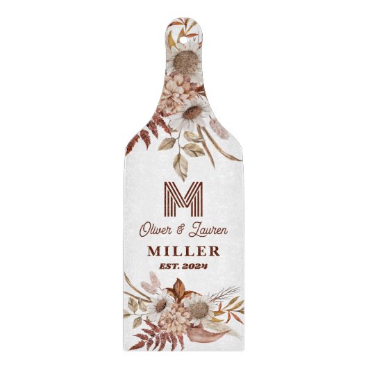 Gepersonaliseerde rustieke Boho Floral Monogram pa Snijplank (Voorkant)