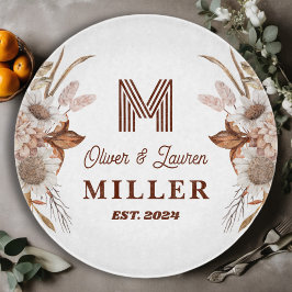 Gepersonaliseerde rustieke Boho Floral Monogram pa Snijplank