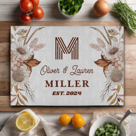 Gepersonaliseerde rustieke Boho Floral Monogram pa Snijplank