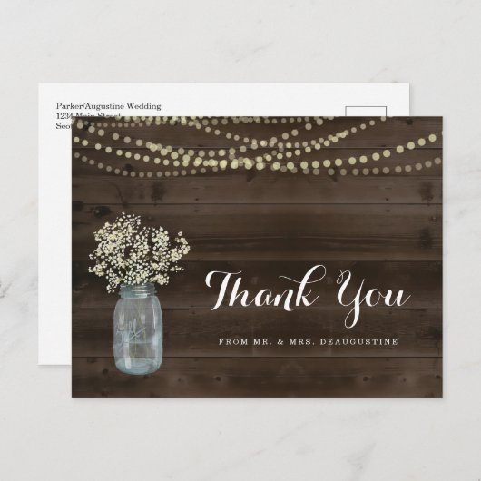 Gepersonaliseerde rustieke bruiloft Dank u Briefkaart (Voorkant / Achterkant)