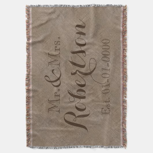 Gepersonaliseerde  rustieke bruiloft familienaam deken (Voorkant Verticaal)