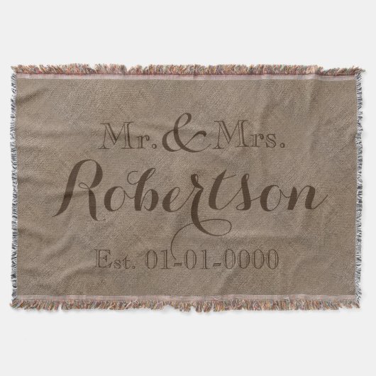 Gepersonaliseerde  rustieke bruiloft familienaam deken (Voorkant)