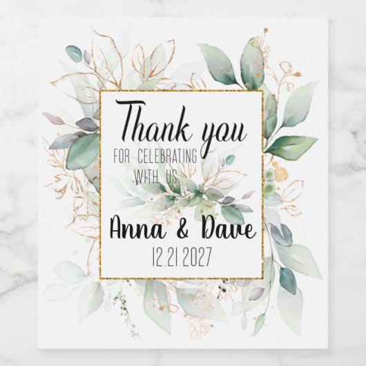 Gepersonaliseerde rustieke bruiloft groen gunsten wijn etiket (Enkel label)