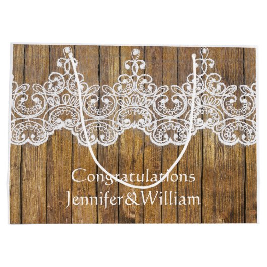 Gepersonaliseerde rustieke bruiloft verjaardag hou groot cadeauzakje (Achterkant)