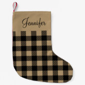 Gepersonaliseerde rustieke bruine buffel check kleine kerstsok (Voorkant)