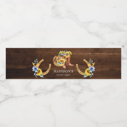 Gepersonaliseerde rustieke cowgirl laarzen Floral Waterfles Etiket (Enkel label)