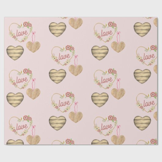 Gepersonaliseerde rustieke drie harten patroon cadeaupapier (Vlak)