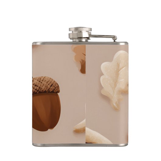 Gepersonaliseerde rustieke eikel & eikenblad patro heupfles (Achterkant)